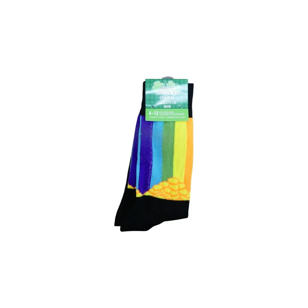 Greenbrier Crew Socks Mens 6-12 Multicolor New St Patricks Day Rainbow Pot Gold